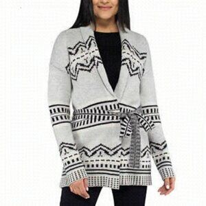 Rachel Roy Wool Blend Belted Cardigan Sweater Tribal Aztec Cowichan Winter Shawl